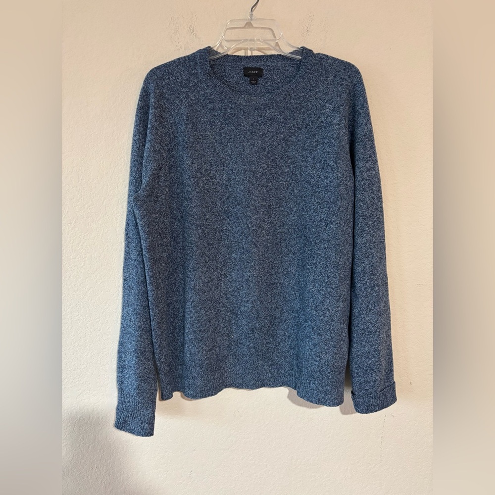 J. Crew‎ Men’s 100% LambsWool Knit Blue Ivory Crew Neck Long Sleeve Sweater Sz L
